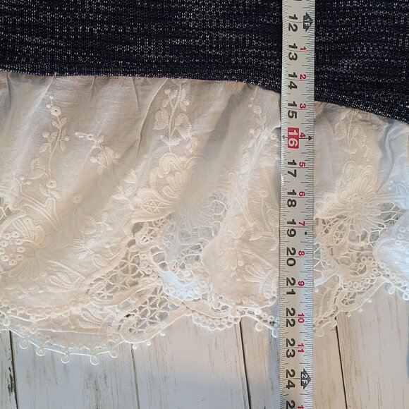 Maison Jules Knit Sweater Eyelet Lace Ruffle Trim NEW Sm Blue Romantic Cottage - Picture 7 of 8